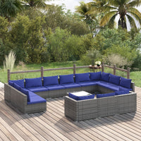 Set Divani da Giardino 14 pz con Cuscini in Polyrattan Grigio 3102118