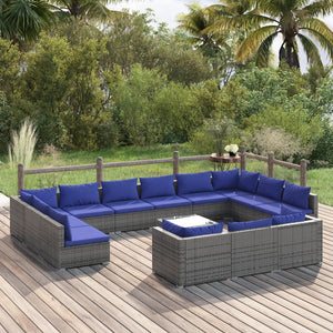 Set Divani da Giardino 14 pz con Cuscini in Polyrattan Grigio 3102118