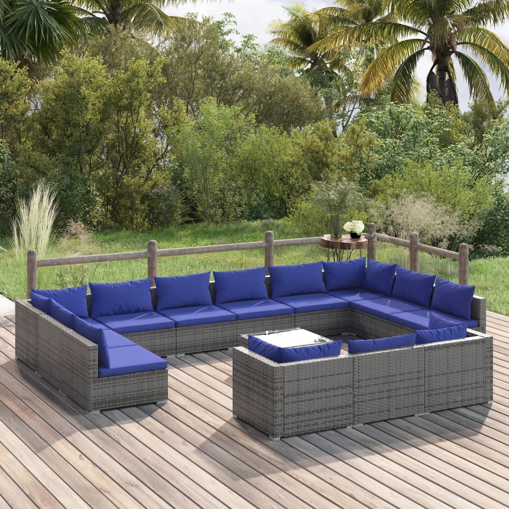 Set Divani da Giardino 14 pz con Cuscini in Polyrattan Grigio cod mxl 38986