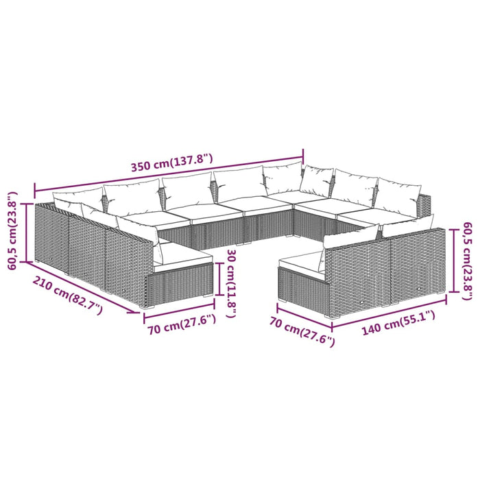 Set Divani da Giardino 11 pz con Cuscini in Polyrattan Marrone cod mxl 42490