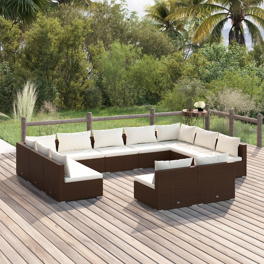 Set Divani da Giardino 11 pz con Cuscini in Polyrattan Marrone cod mxl 42490