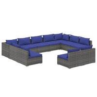 Set Divani da Giardino 11 pz con Cuscini in Polyrattan Grigio cod mxl 44870