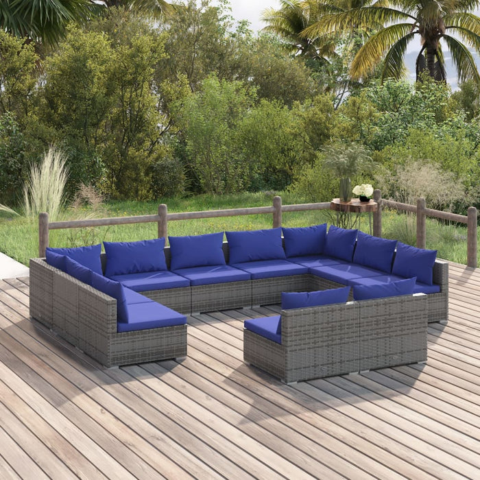 Set Divani da Giardino 11 pz con Cuscini in Polyrattan Grigio cod mxl 44870