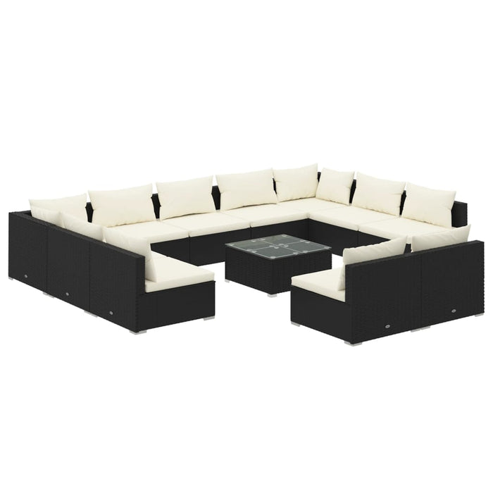 Set Divani da Giardino 12 pz con Cuscini in Polyrattan Nero cod mxl 56319