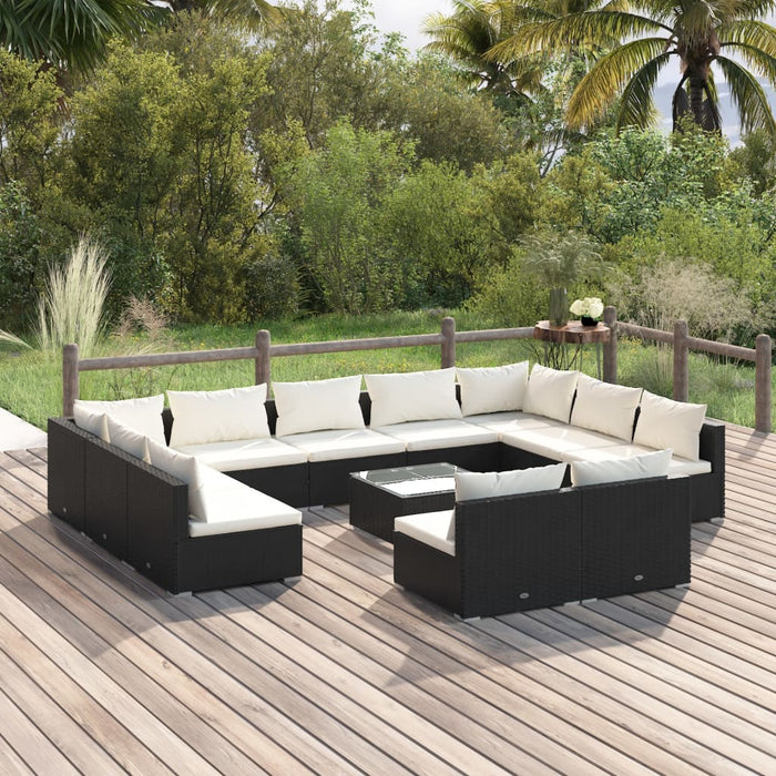 Set Divani da Giardino 12 pz con Cuscini in Polyrattan Nero cod mxl 56319