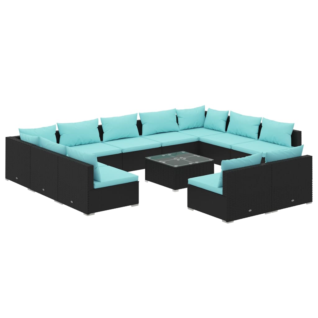 Set Divani da Giardino 12 pz con Cuscini in Polyrattan Nero 3102129