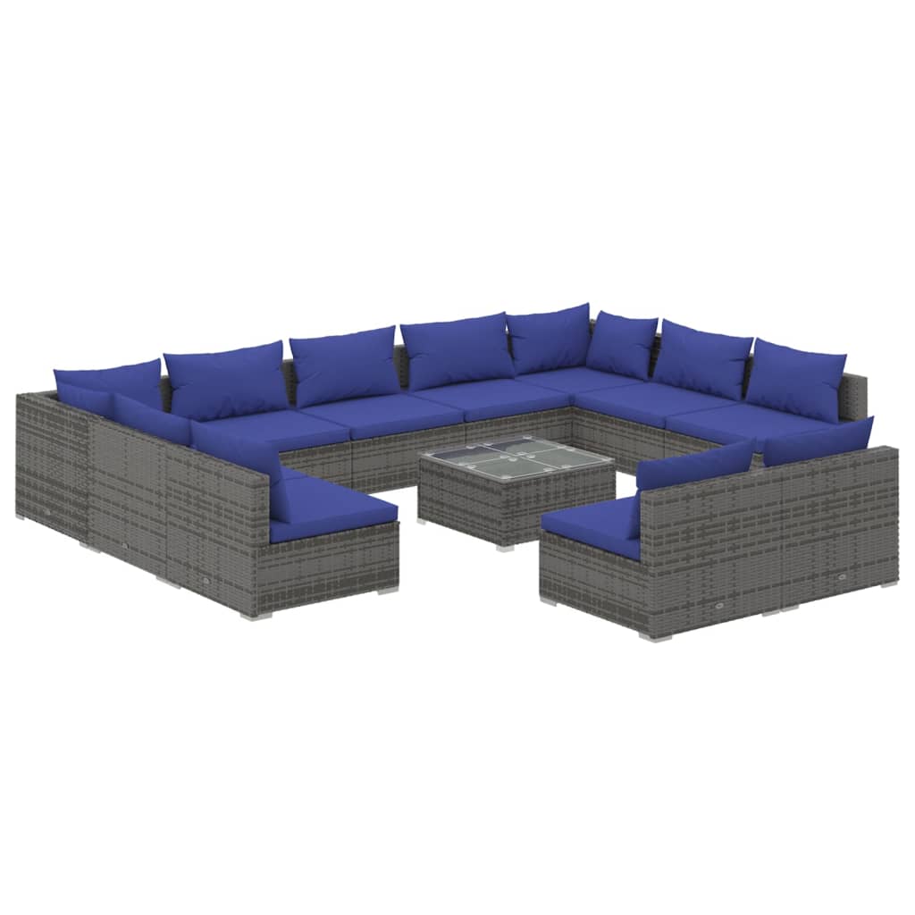 Set Divani da Giardino 12 pz con Cuscini in Polyrattan Grigio cod mxl 44788