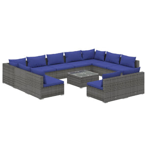 Set Divani da Giardino 12 pz con Cuscini in Polyrattan Grigio 3102134