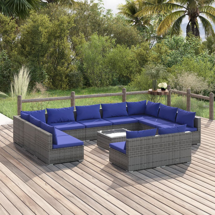 Set Divani da Giardino 12 pz con Cuscini in Polyrattan Grigio cod mxl 44788