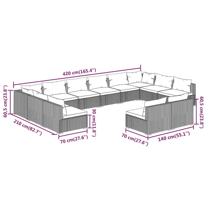 Set Divani da Giardino 12 pz con Cuscini in Polyrattan Nero 3102135