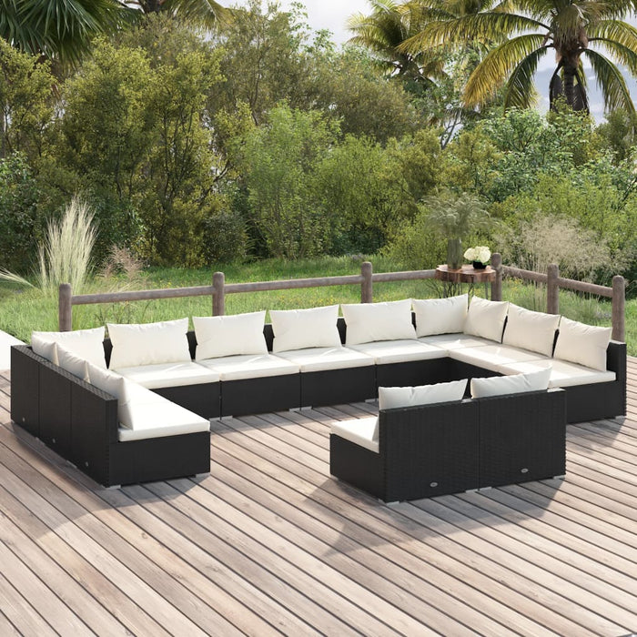 Set Divani da Giardino 12 pz con Cuscini in Polyrattan Nero 3102135