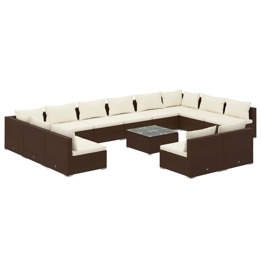 Set Divani da Giardino 13 pz con Cuscini in Polyrattan Marrone 3102146