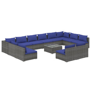 Set Divani da Giardino 13 pz con Cuscini in Polyrattan Grigio 3102150