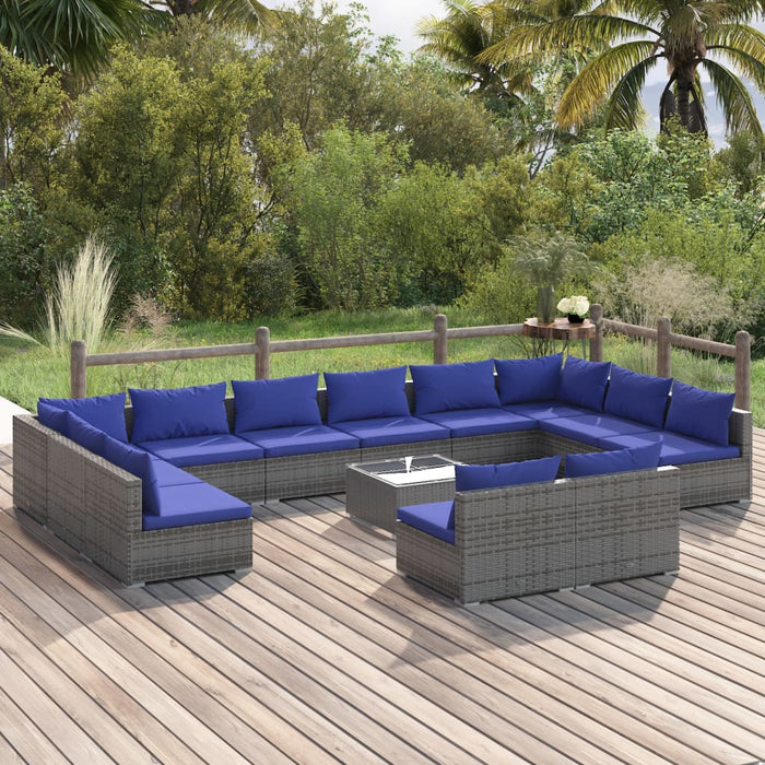 Set Divani da Giardino 13 pz con Cuscini in Polyrattan Grigio 3102150