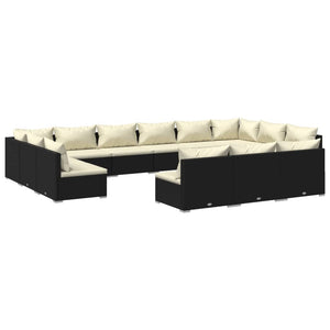 Set Divani da Giardino 13 pz con Cuscini in Polyrattan Nero cod mxl 57055