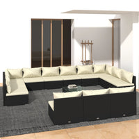 Set Divani da Giardino 13 pz con Cuscini in Polyrattan Nero cod mxl 57055