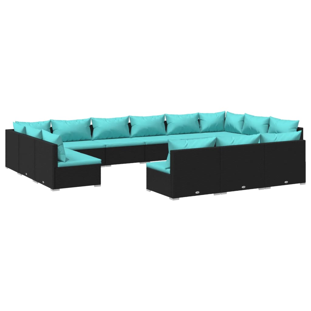 Set Divani da Giardino 13 pz con Cuscini in Polyrattan Nero 3102153