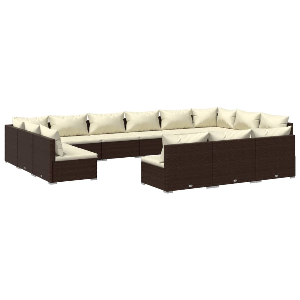 Set Divani da Giardino 13 pz con Cuscini in Polyrattan Marrone 3102154