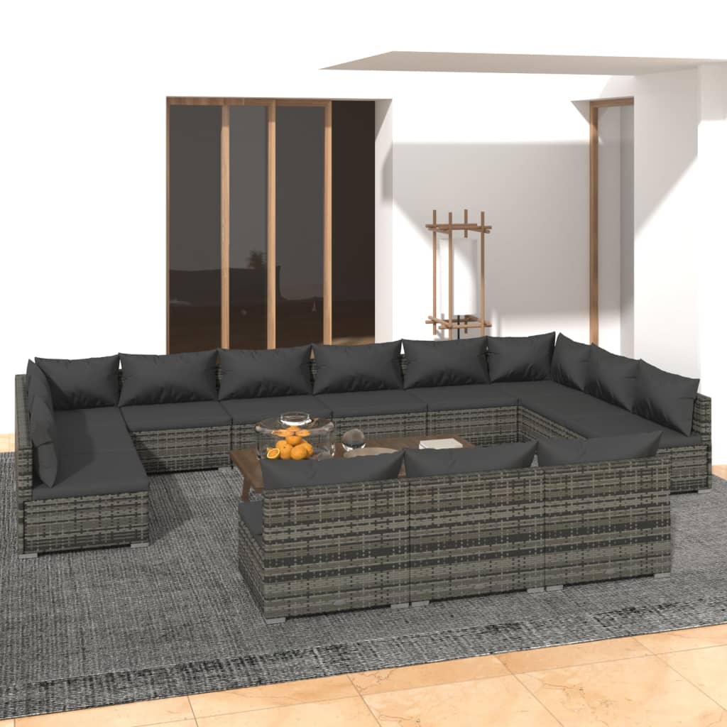 Set Divani da Giardino 13 pz con Cuscini in Polyrattan Grigio 3102157