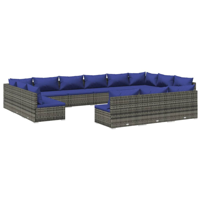 Set Divani da Giardino 13 pz con Cuscini in Polyrattan Grigio 3102158