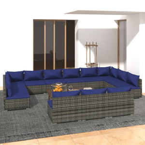 Set Divani da Giardino 13 pz con Cuscini in Polyrattan Grigio 3102158