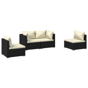 Set Divani da Giardino 4 pz con Cuscini in Polyrattan Nero cod mxl 36963