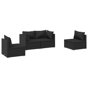 Set Divani da Giardino 4 pz con Cuscini in Polyrattan Nero cod mxl 40570