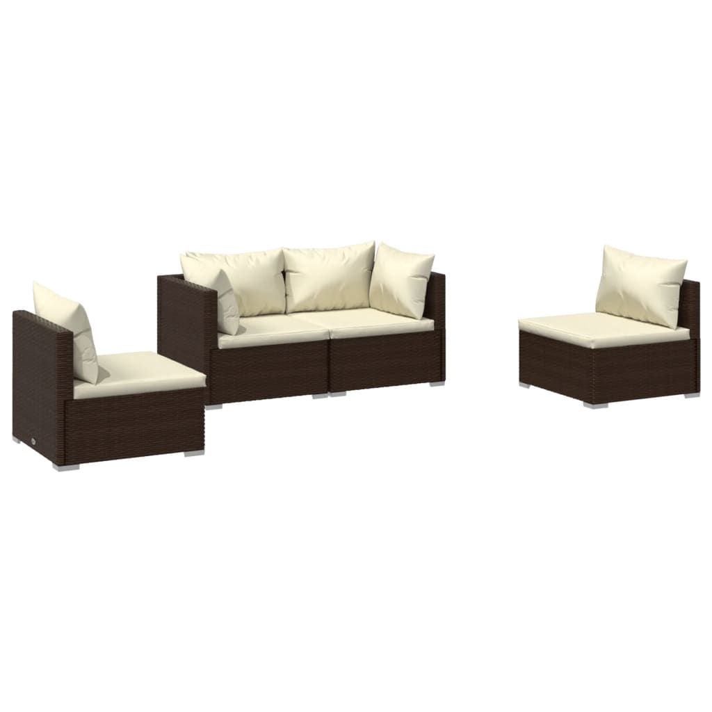 Set Divani da Giardino 4 pz con Cuscini in Polyrattan Marrone cod mxl 40841