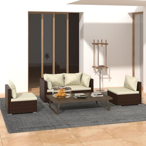 Set Divani da Giardino 4 pz con Cuscini in Polyrattan Marrone 3102170