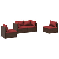 Set Divani da Giardino 4 pz con Cuscini in Polyrattan Marrone 3102171