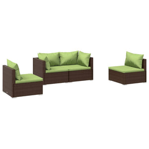 Set Divani da Giardino 4 pz con Cuscini in Polyrattan Marrone cod mxl 39000