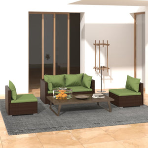 Set Divani da Giardino 4 pz con Cuscini in Polyrattan Marrone cod mxl 39000