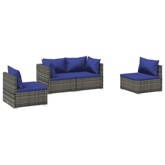 Set Divani da Giardino 4 pz con Cuscini in Polyrattan Grigio cod mxl 39001