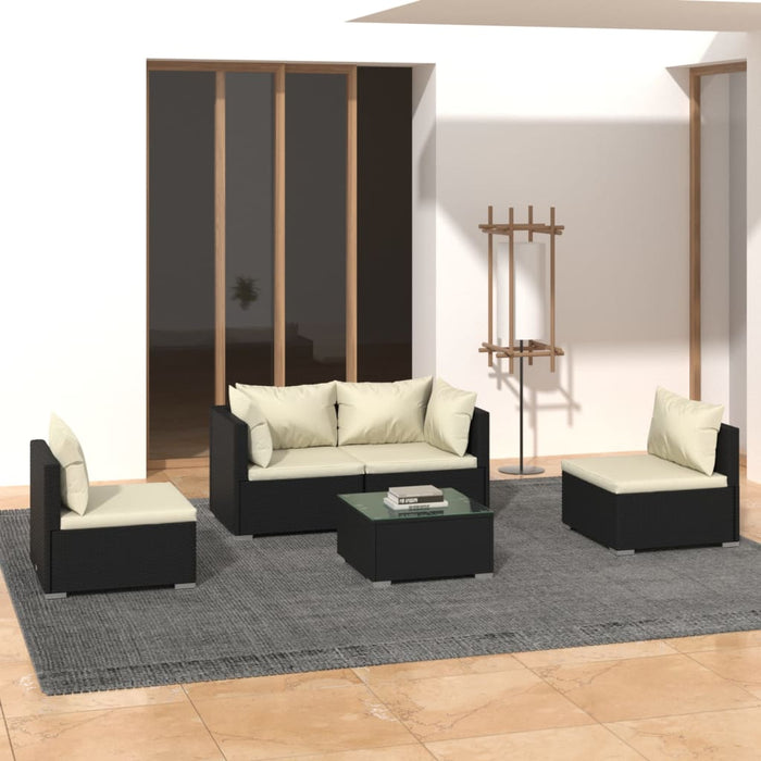 Set Divani da Giardino 5 pz con Cuscini in Polyrattan Nero cod mxl 41237