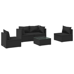 Set Divani da Giardino 5 pz con Cuscini in Polyrattan Nero cod mxl 41279