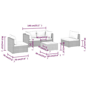 Set Divani da Giardino 5 pz con Cuscini in Polyrattan Nero cod mxl 41279