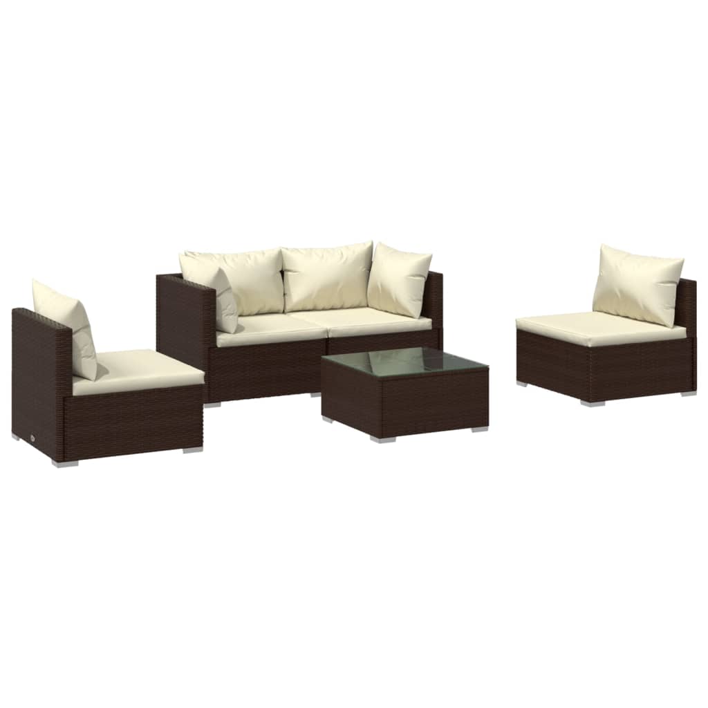 Set Divani da Giardino 5 pz con Cuscini in Polyrattan Marrone cod mxl 40830