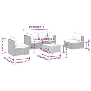 Set Divani da Giardino 5 pz con Cuscini in Polyrattan Marrone cod mxl 40830