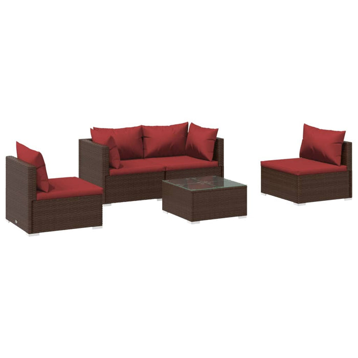 Set Divani da Giardino 5 pz con Cuscini in Poly Rattan Marrone cod mxl 38989