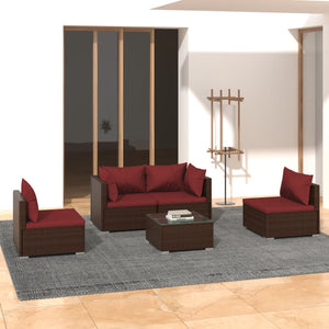 Set Divani da Giardino 5 pz con Cuscini in Poly Rattan Marrone cod mxl 38989