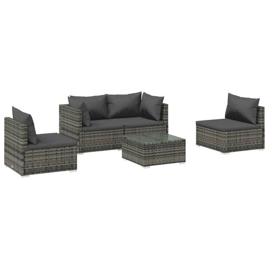 Set Divani da Giardino 5 pz con Cuscini in Polyrattan Grigio cod mxl 44376