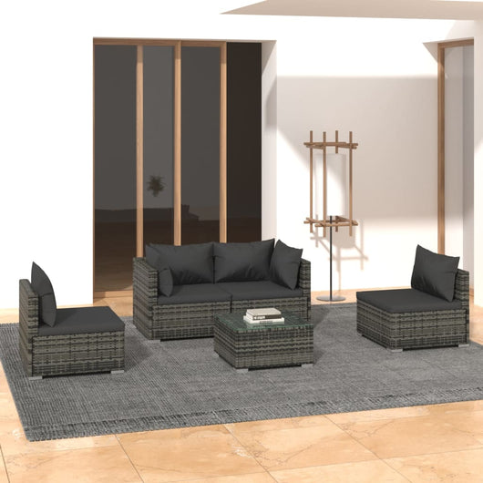 Set Divani da Giardino 5 pz con Cuscini in Polyrattan Grigio cod mxl 44376