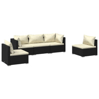 Set Salotto da Giardino 5 pz con Cuscini in Polyrattan Nero cod mxl 34887