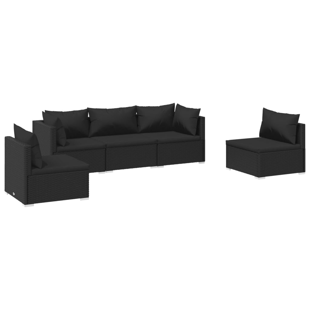 Set Divani da Giardino 5 pz con Cuscini in Polyrattan Nero cod mxl 40450