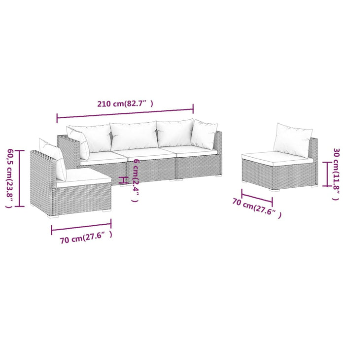 Set Divani da Giardino 5 pz con Cuscini in Polyrattan Marrone cod mxl 40817