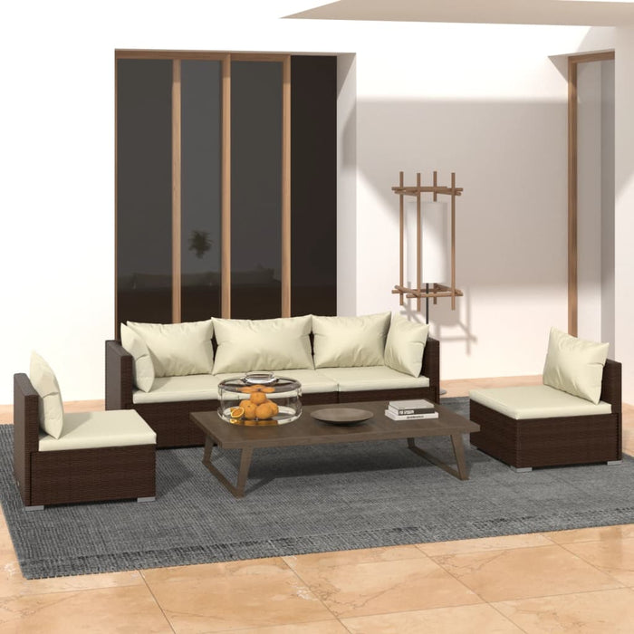 Set Divani da Giardino 5 pz con Cuscini in Polyrattan Marrone cod mxl 40817