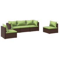 Set Divani da Giardino 5 pz con Cuscini in Polyrattan Marrone cod mxl 35835