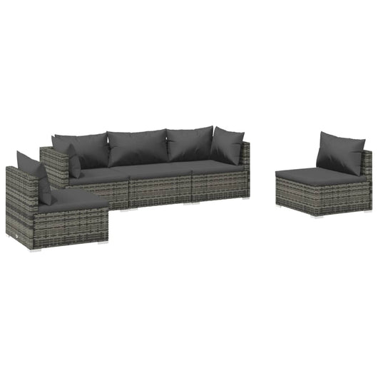 Set Divani da Giardino 5 pz con Cuscini in Polyrattan Grigio 3102189