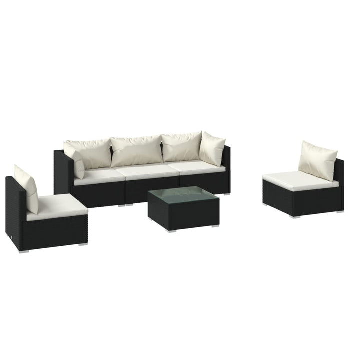 Set Divani da Giardino 6 pz con Cuscini in Polyrattan Nero 3102191