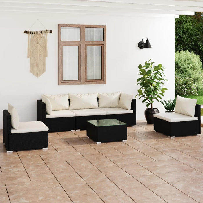 Set Divani da Giardino 6 pz con Cuscini in Polyrattan Nero 3102191